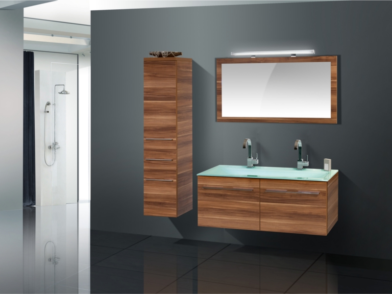 Design Badezimmermöbel - Set mit Glaswaschtisch, Midischrank und ... Design Badezimmermöbel - Set mit Glaswaschtisch, Midischrank und ...