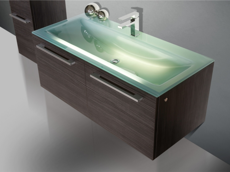 Design Badezimmermöbel - Set mit Highboard, Glaswaschtisch und ... Design Badezimmermöbel - Set mit Highboard, Glaswaschtisch und ...